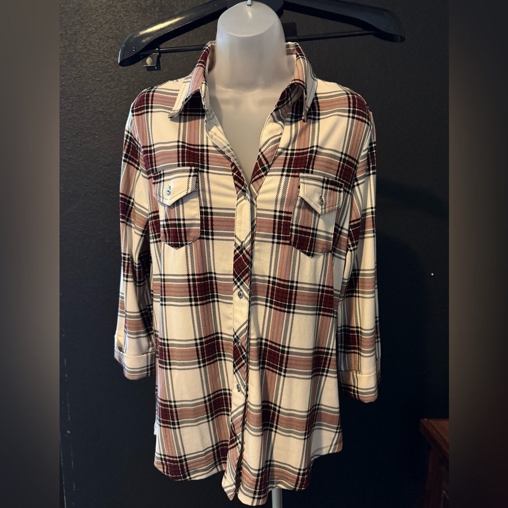 Market & Spruce Balsman Knit Plaid Button-Up Shirt Sz M - Picture 1 of 7